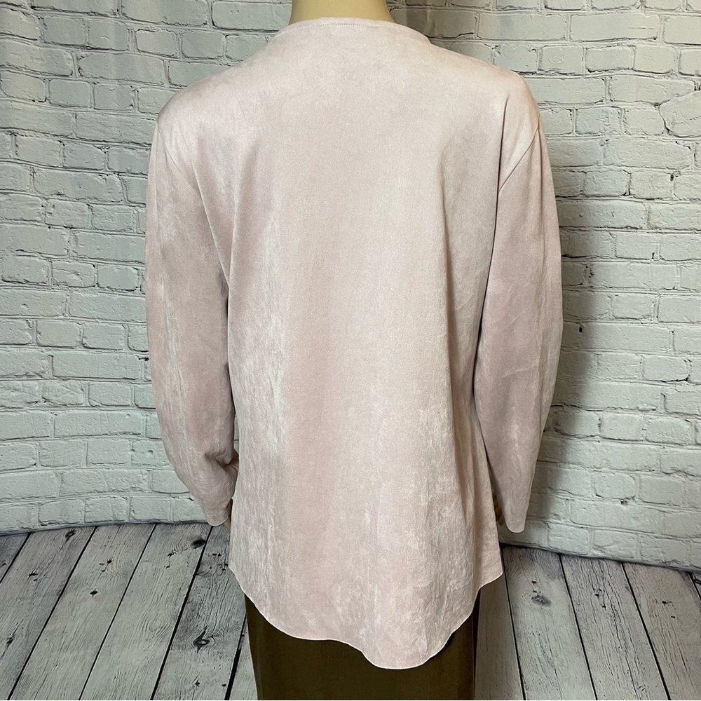 Soft Surroundings Faux Suede Ultra Soft Pink Waterfall Cardigan Size M - Picture 8 of 12